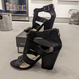 Vince Camuto Size 6 Black Leather Block High Heel Sandals